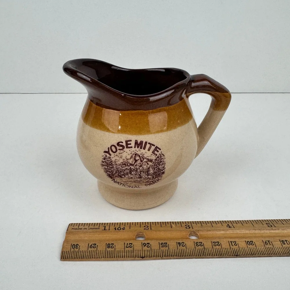 Vtg‎ Yosemite National Park Souvenir Brown Dip Creamer Pitcher Style w Bowl READ